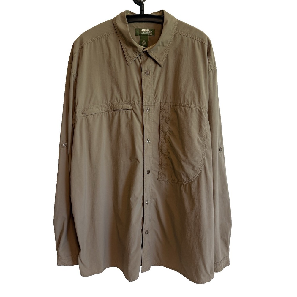 Gander Mountain Khaki Button Shirt 2XL Wrinkle Resistant Outdoors Fisherman